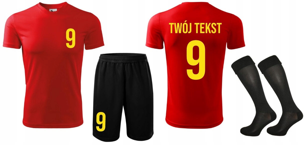 Strój piłkarski z własnym napisem i numerem personalizowanym nadrukiem (S)