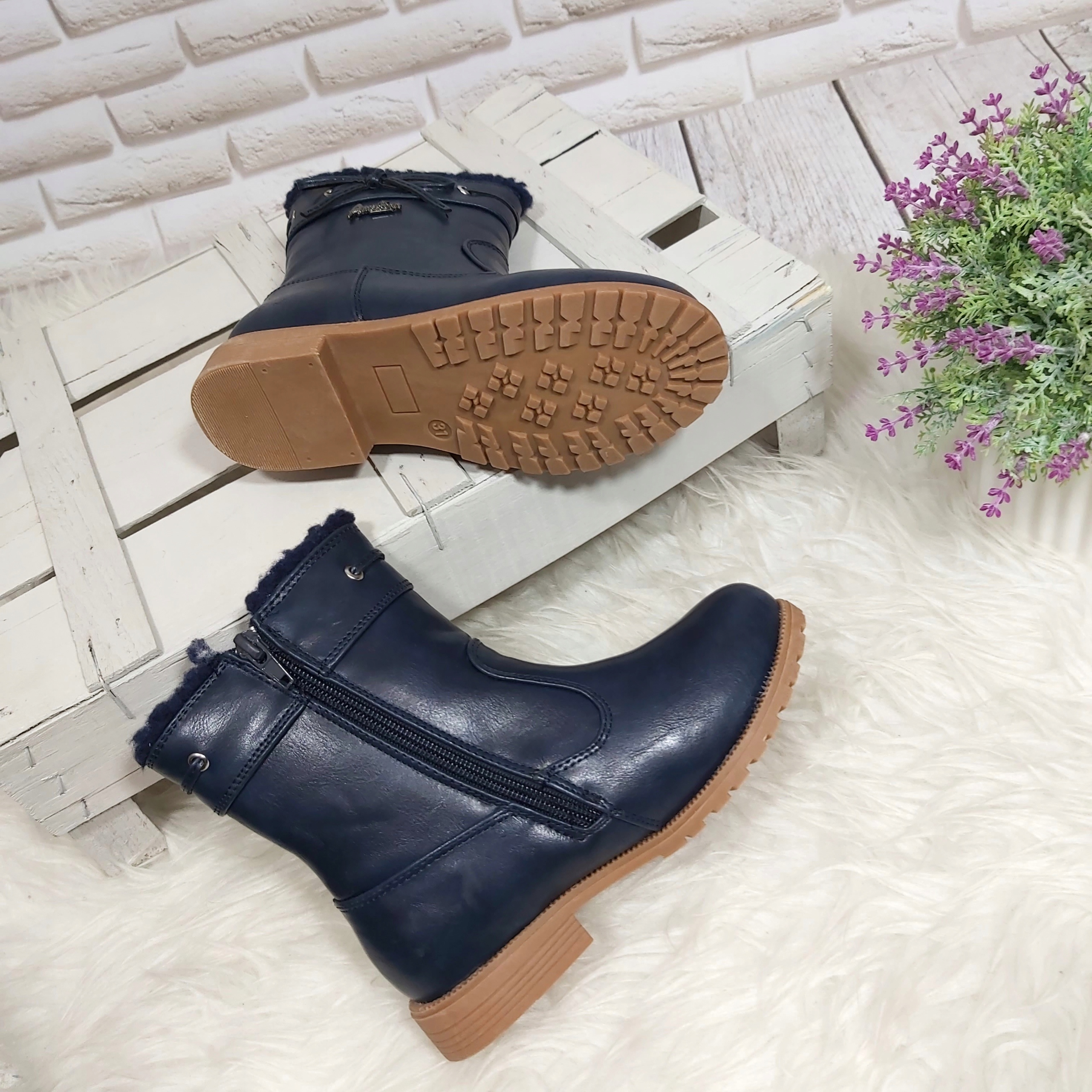 ELEGANCKIE ZIMOWE BOTKI DZIEWCZĘCE Z KOŻUSZKIEM 28 Kod producenta BF4001-C103 navy