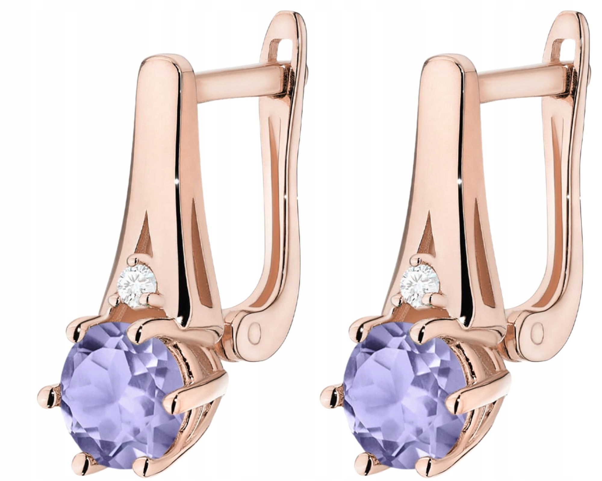 Růžové Zlato Náušnice S Tanzanitem A Diamanty Zlato 585 Jako Dárek Gravírování