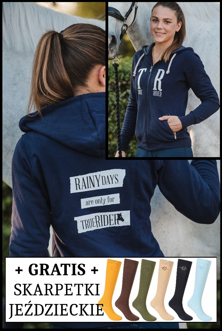 Bluza jeździecka miękka bawełna True Rider Rain Day Oeko-tex granat 158/164