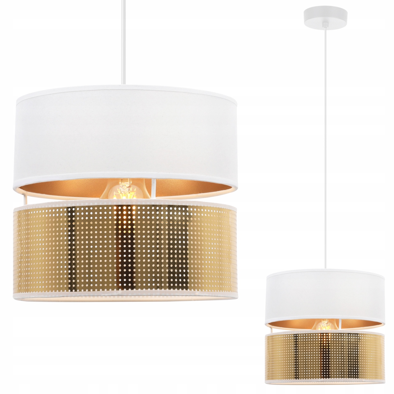 Závěsná Stropní Lampa Lustr Bílo Zlatý Moderní Stínidlo Do Obývacího Pokoje E27