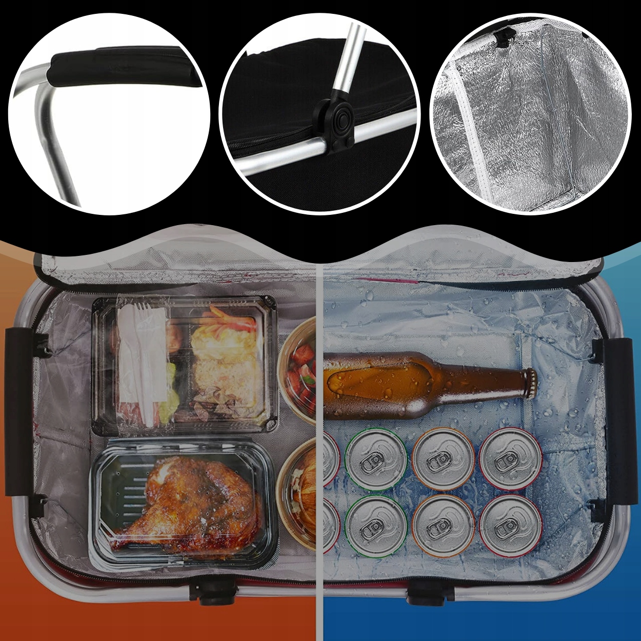 KOSZ PIKNIKOWY SKŁADANY KOSZYK TERMICZNY NA ZAKUPY PIKNIK RÓŻNE WZORY Waga produktu z opakowaniem jednostkowym 0.4 kg