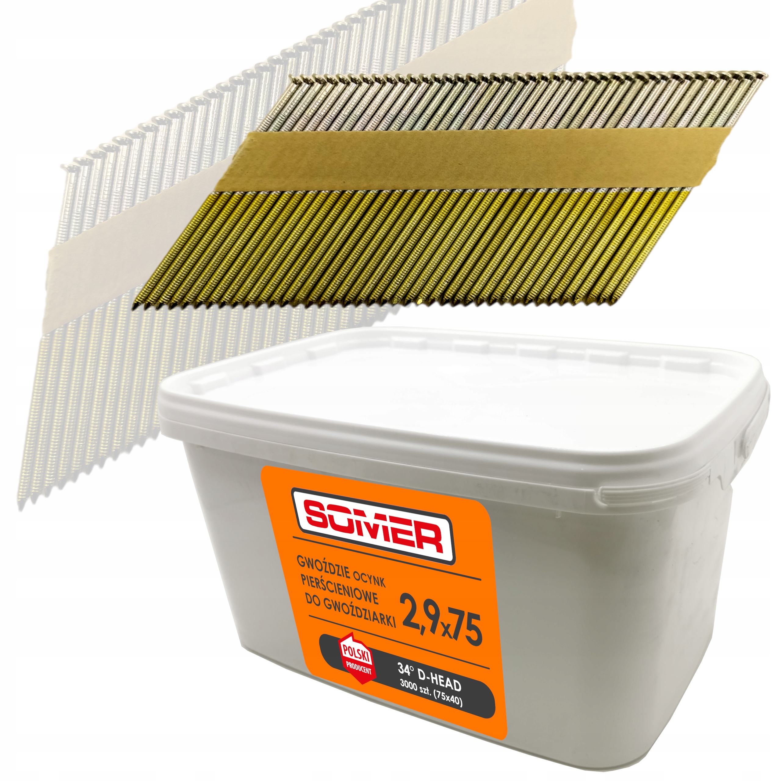 GWOŹDZIE DO GWOŹDZIARKI OCYNKOWANE ŁĄCZONE PAPIEREM 2,9x75 R 3000 SZT OCYNK