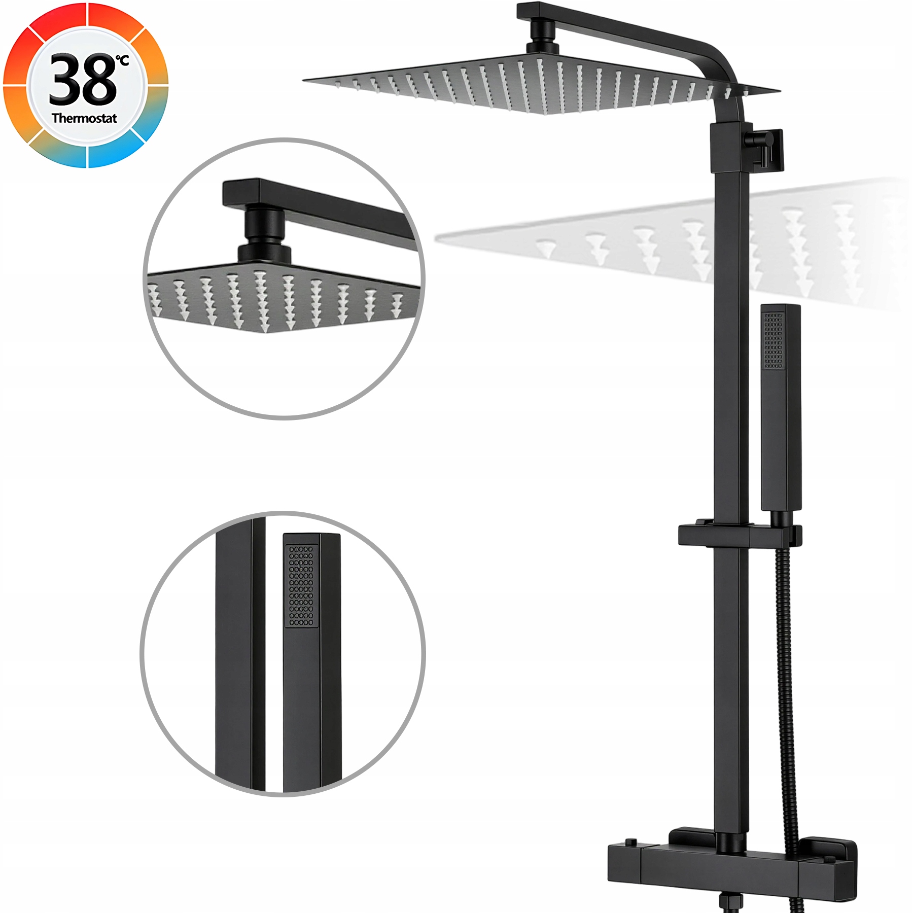 Čierny Sprchový Set S Reverznou Pravou Termostatickou Hlavicou