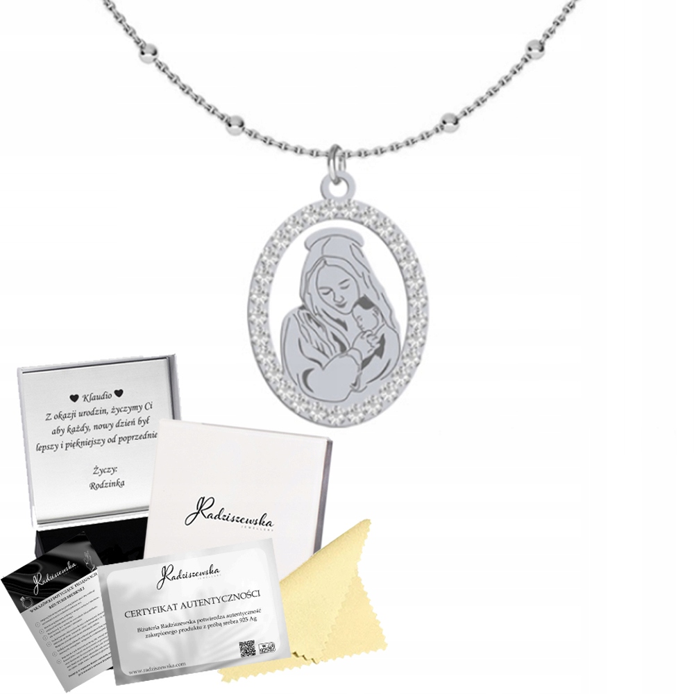 Náhrdelník Medaile Matka Boží Kuličky Dárek Křest Svaté Přijímání Gravírování Bonus