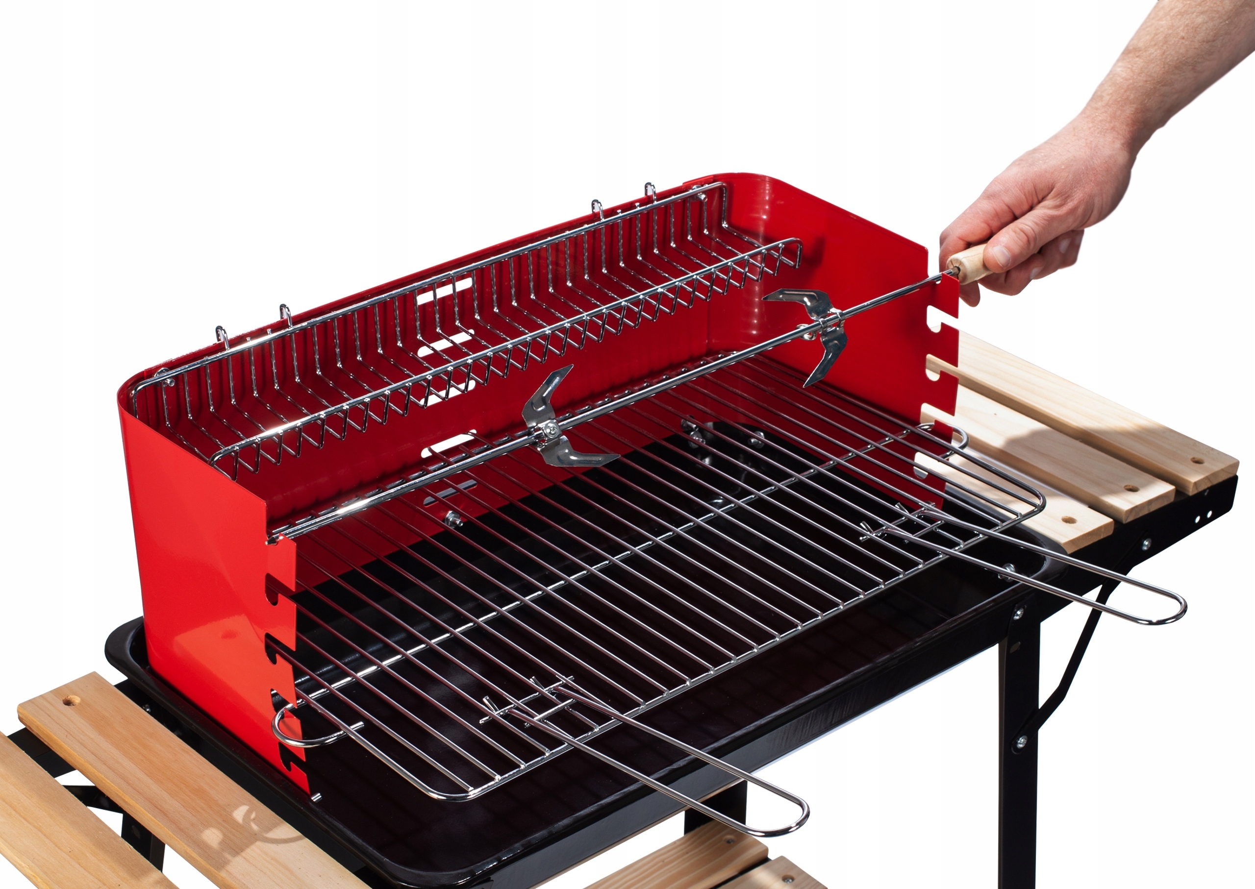 GRILL WĘGLOWY OGRODOWY CHROMOWANY RUSZT ROŻEN PRZENOŚNY REGULOWANY 2 PÓŁKI Typ przenośny