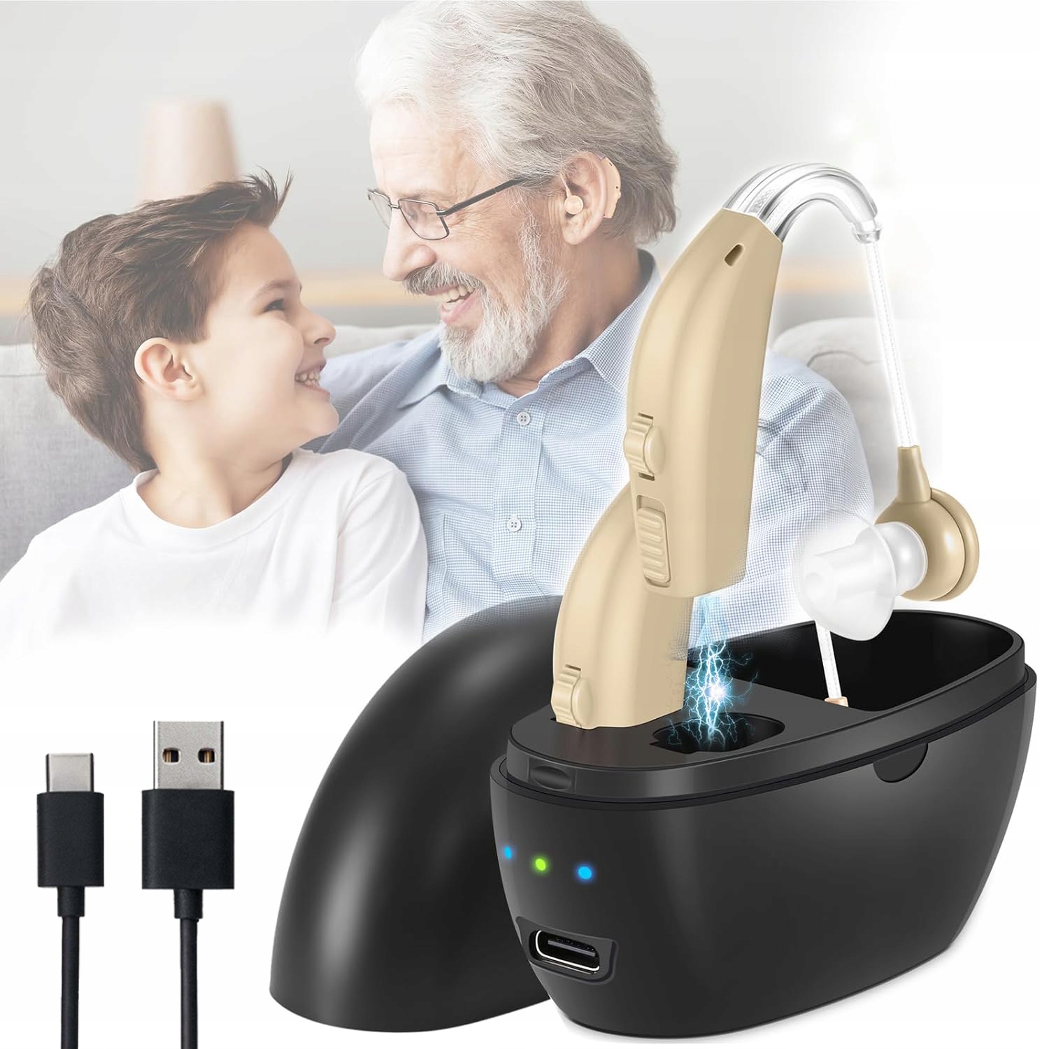 Cyfrowy aparat słuchowy z redukcją szumów ładowany 25h pracy