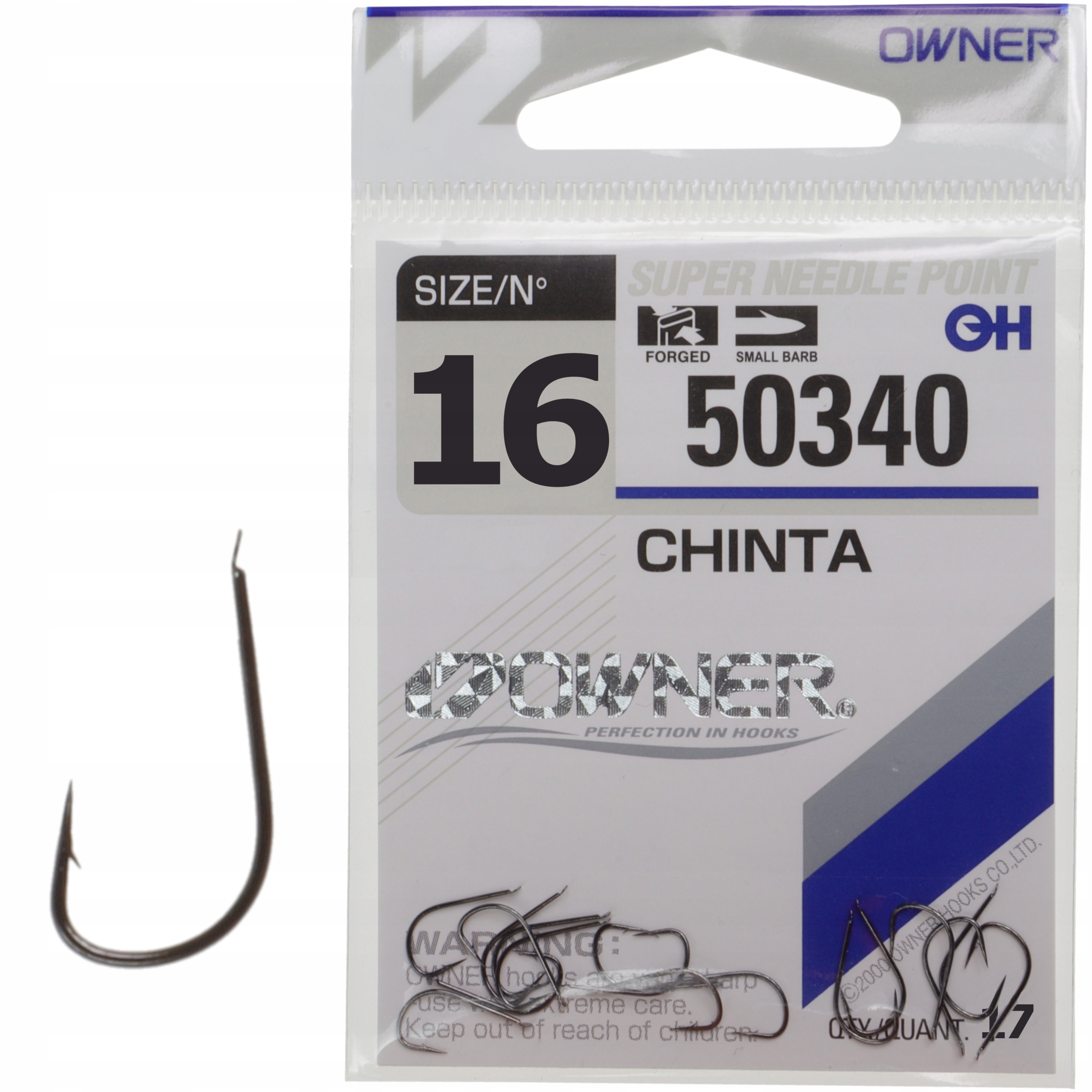 Haczyki Owner Chinta nr 16 Black Nickel z łopatką 17 sztuk leszcz lin płoć