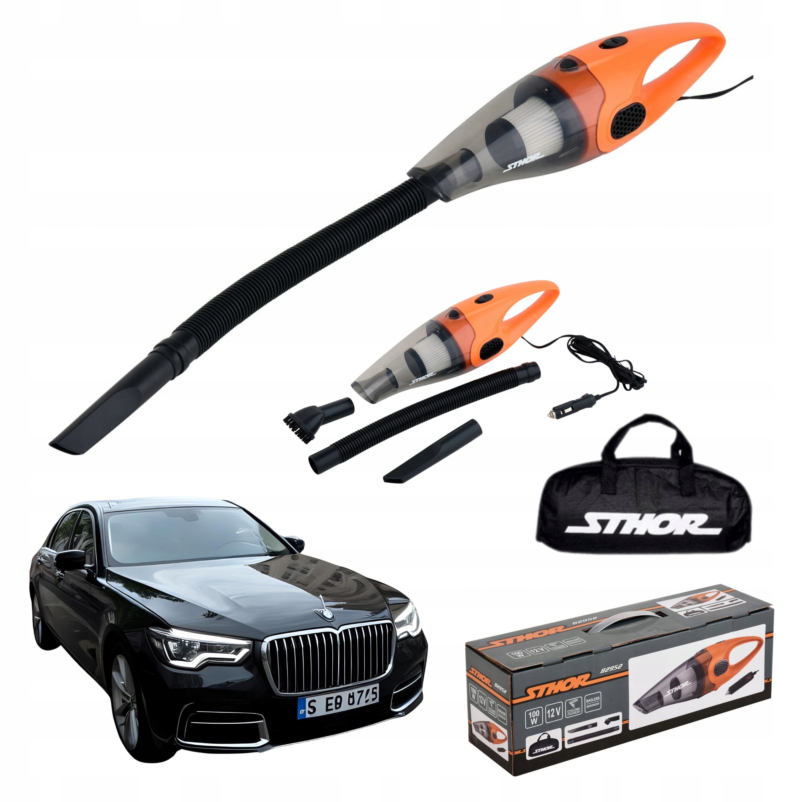 Odkurzacz Samochodowy Mocny Bezworkowy Do Auta Filtr Hepa 12V 100W