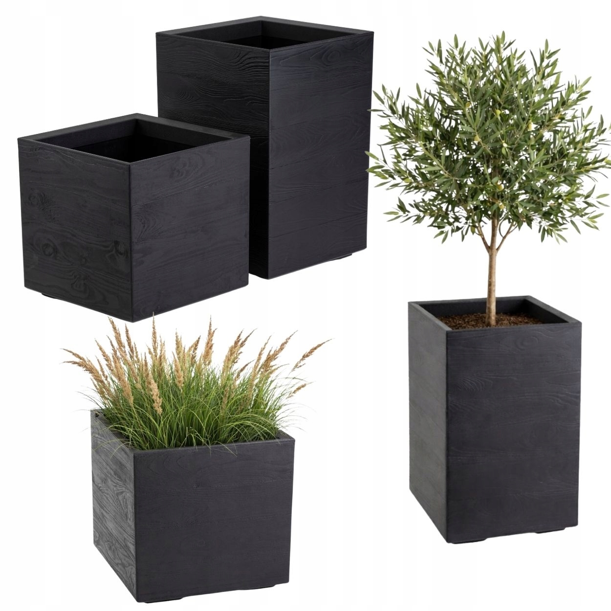 Sada Kvetináčov Na Kolieskach do záhrady na kvety, terasu, imitácia dreva, čierna
