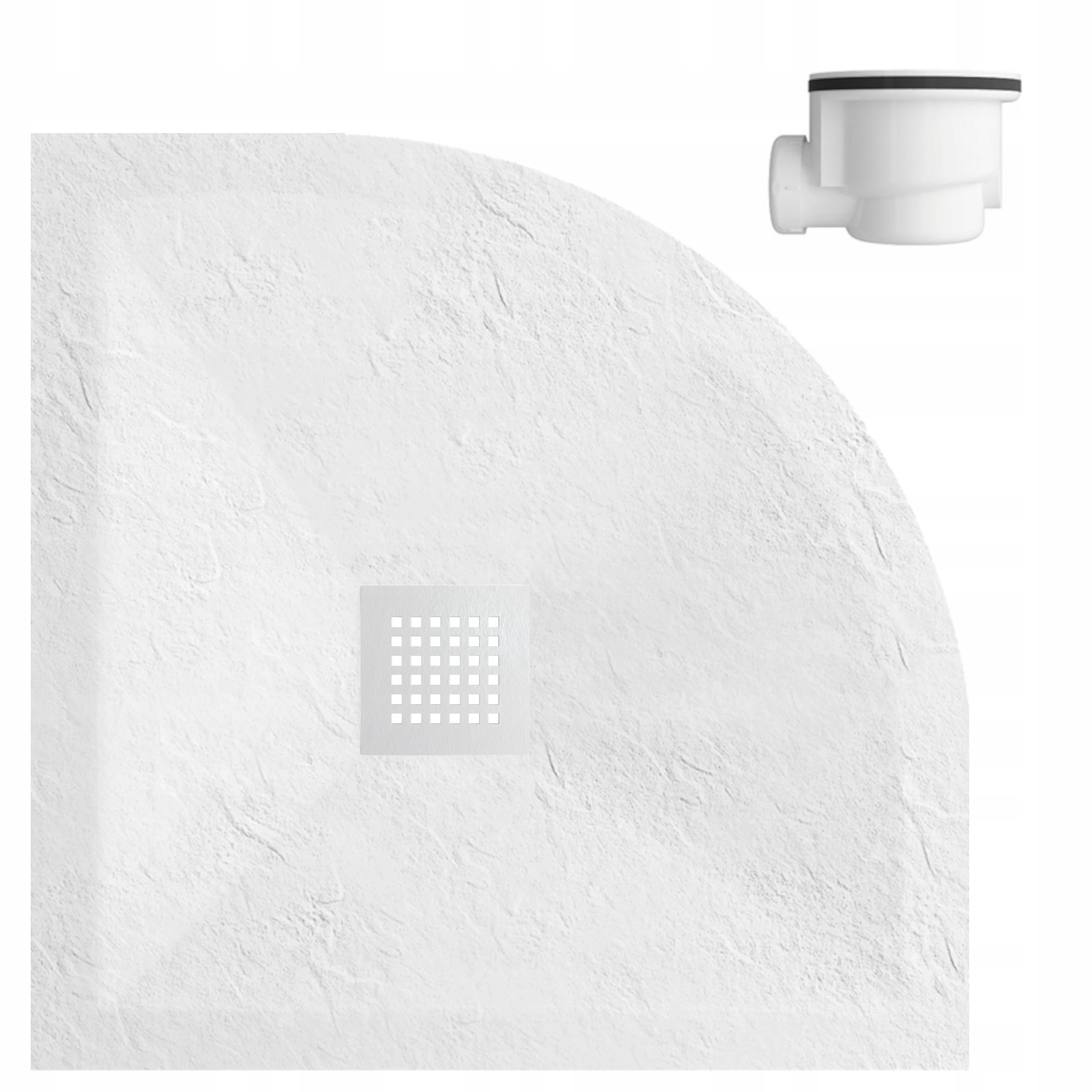 Niski Brodzik Biały Z Kompozytu Półokrągły 90x90 CM Maskownica Biała Syfon