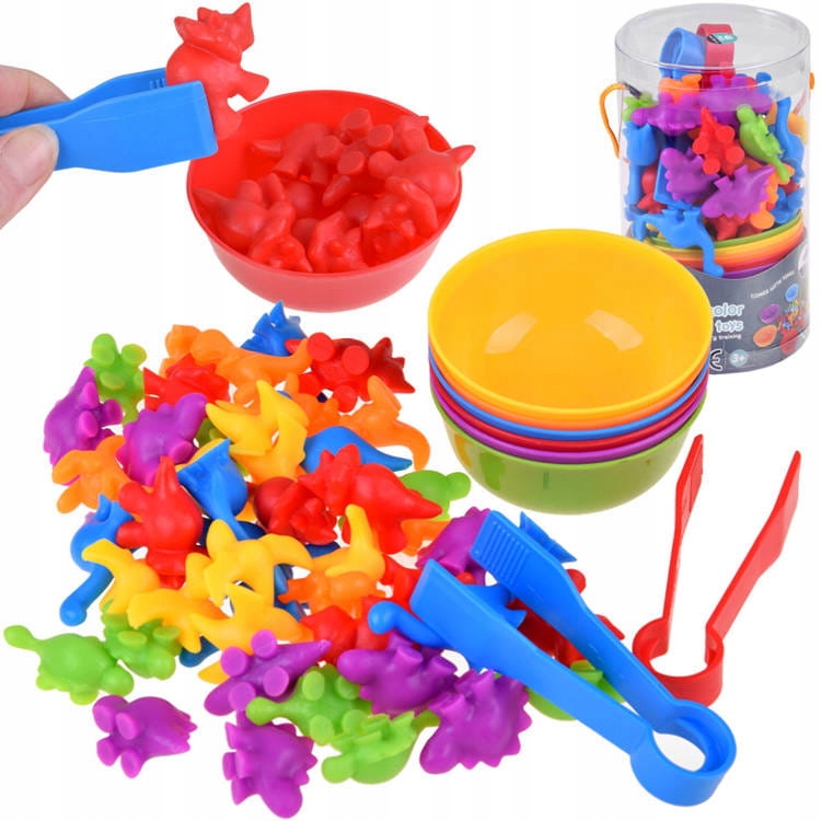 

kolorowe mini Dinozaury figurki pęseta miseczki