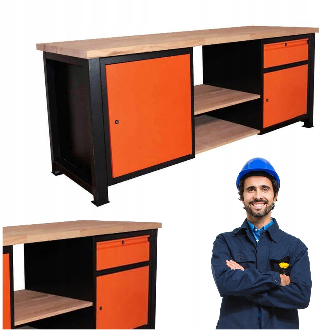 Kovový Průmyslový Pracovní Stůl Silný Pro Garážovou Dílnu 210X68X83 CM