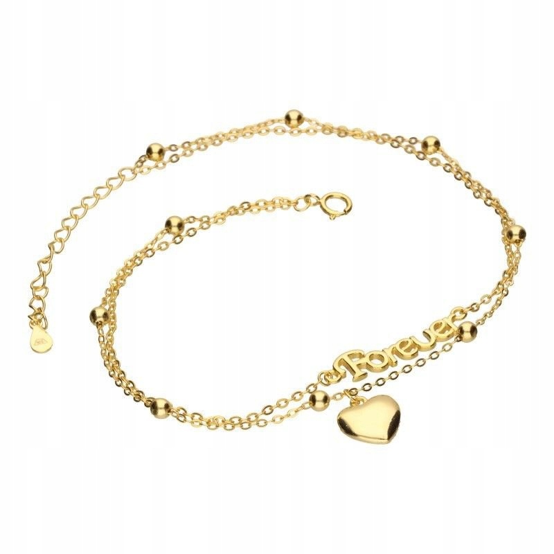 Náramek Na Kotník Nohu Srdce Láska Forever Stříbro Zlacené Gravírování