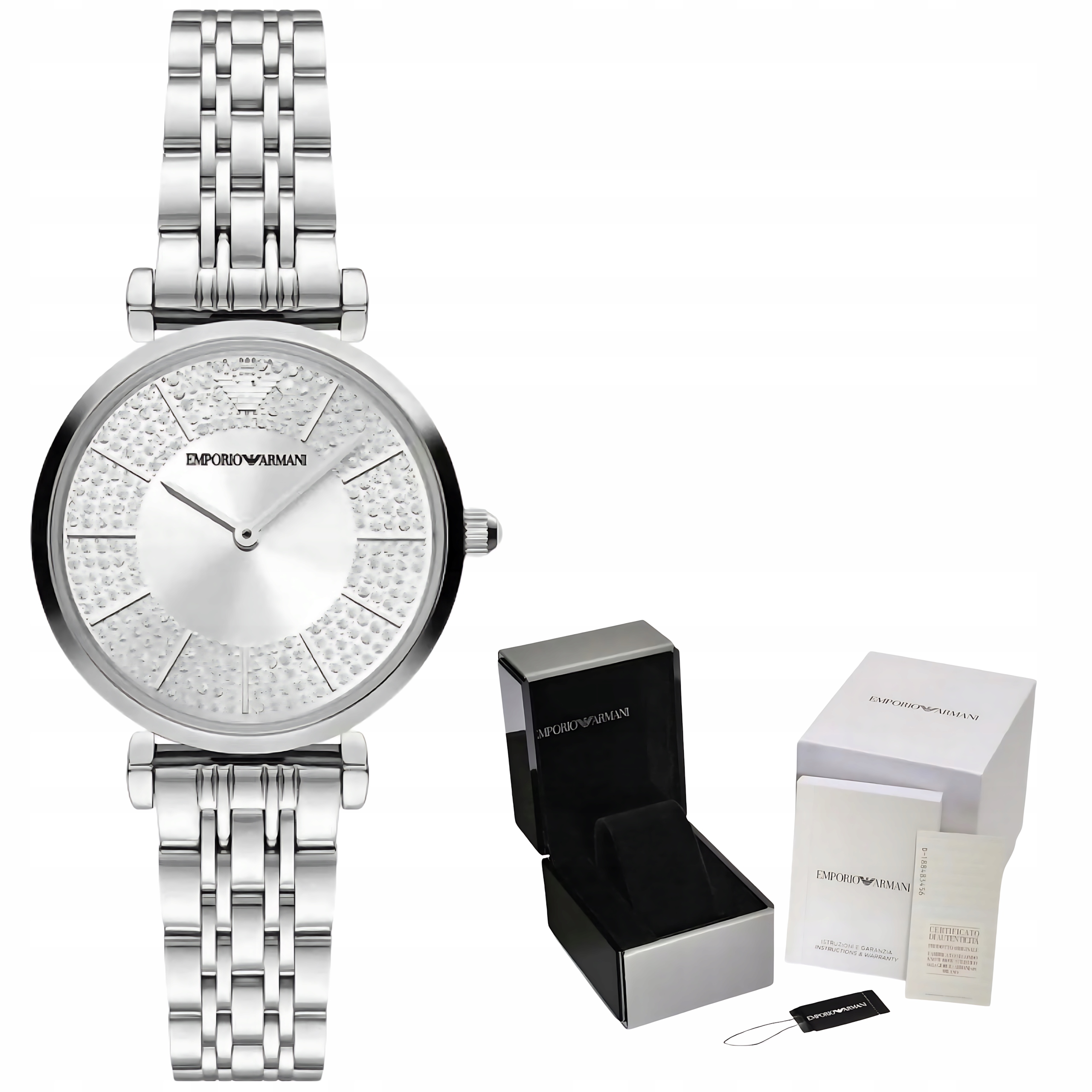 Dámské hodinky Emporio Armani AR11445 Gianni T-Bar Stříbrné Zirkony WR30