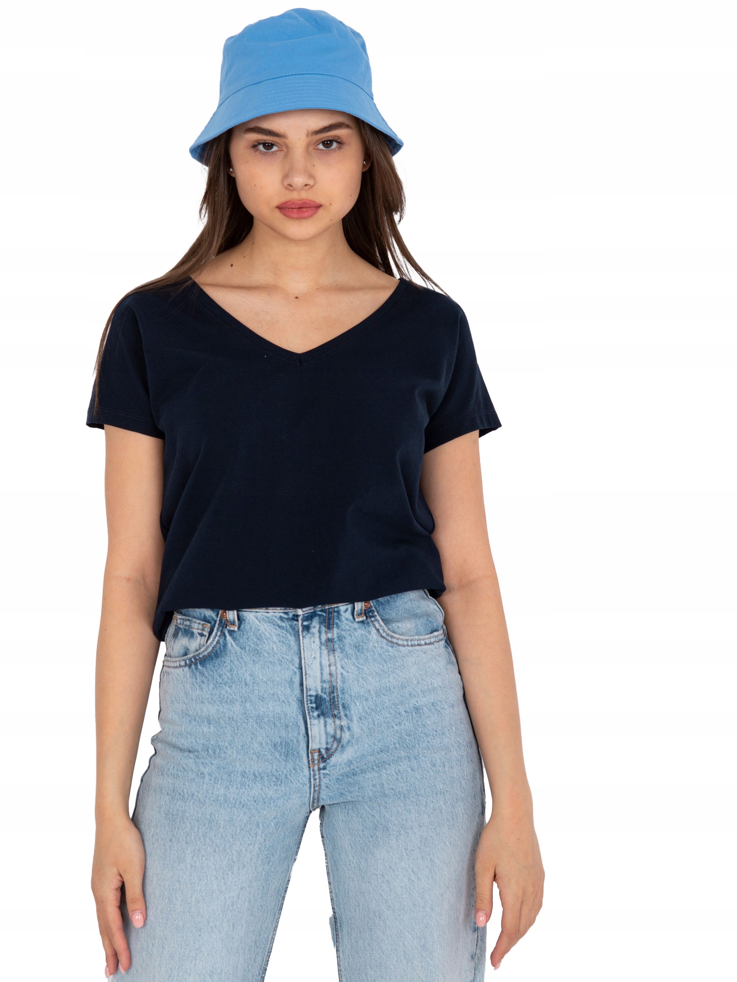 

T-shirt Damski Koszulka Bawełniana V-neck Serek