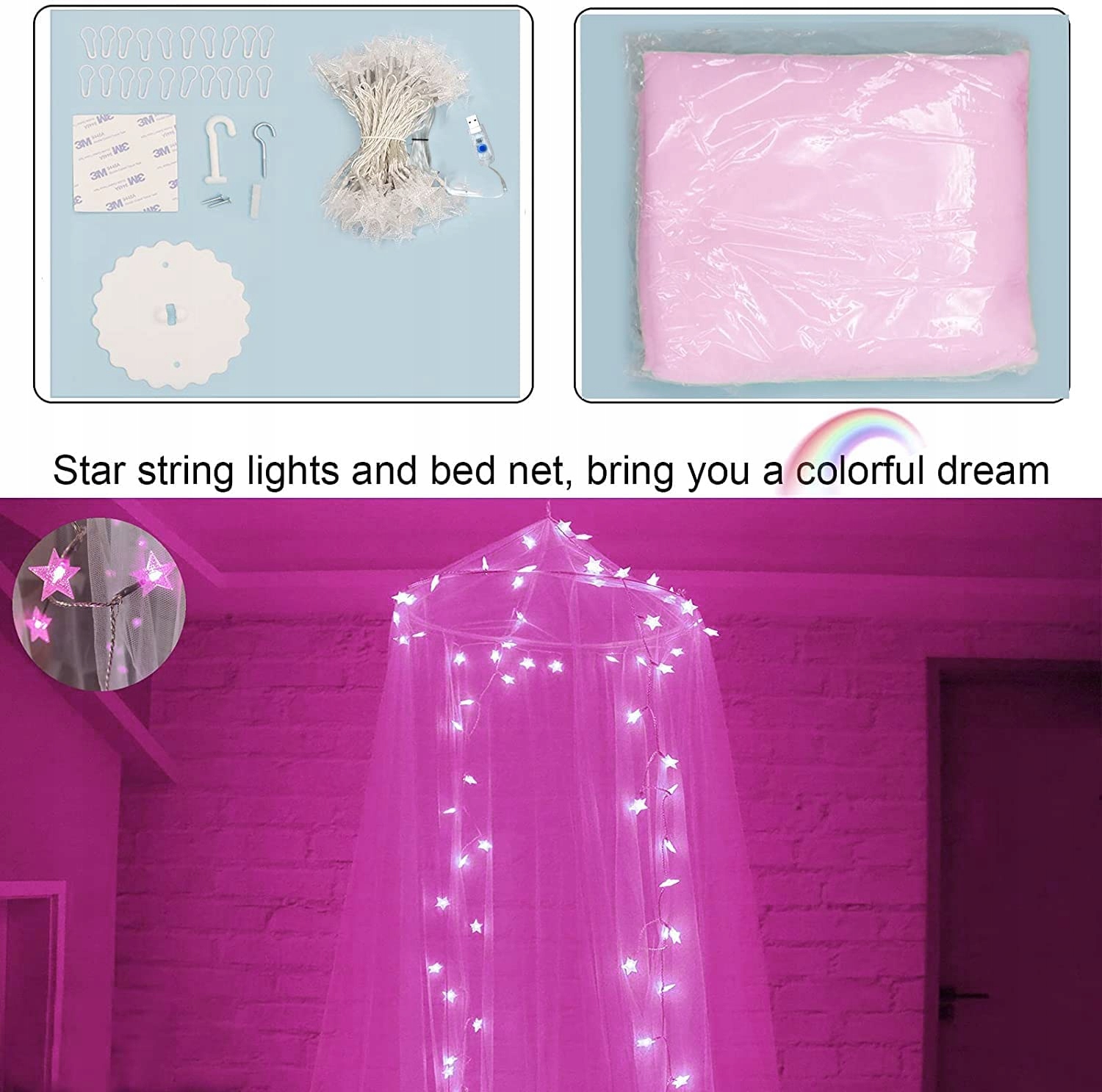 HEYCOLOR BALDACHIM OZDOBNY ŚWIETLNY GIRLANDA LAMPKI 100 LED — miniatura 6