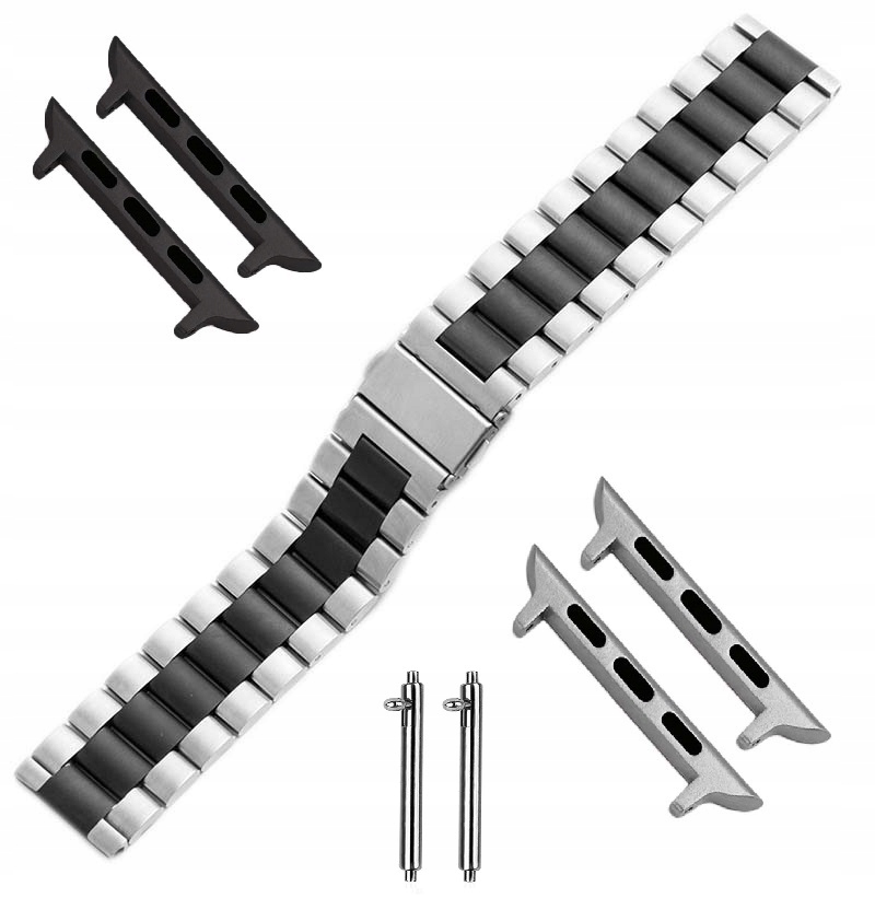 22mm Czarna Srebrna Bransoleta Apple Watch 38 40 41 42 44 45 49 Uniwersalna