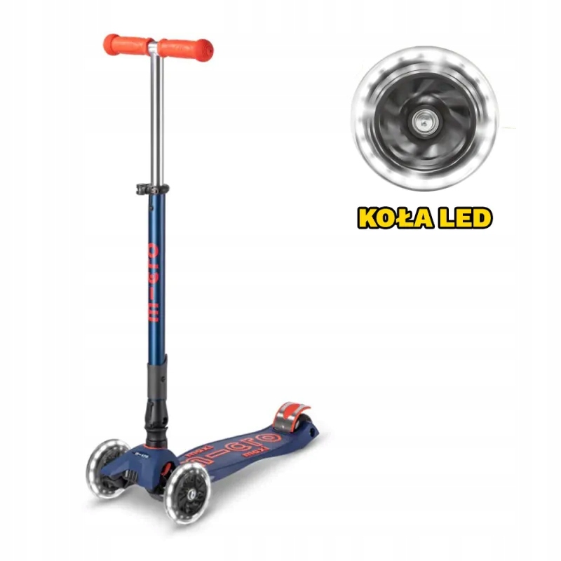 Hulajnoga Maxi Micro Deluxe Led Navy Orange Foldable Składana MMD133