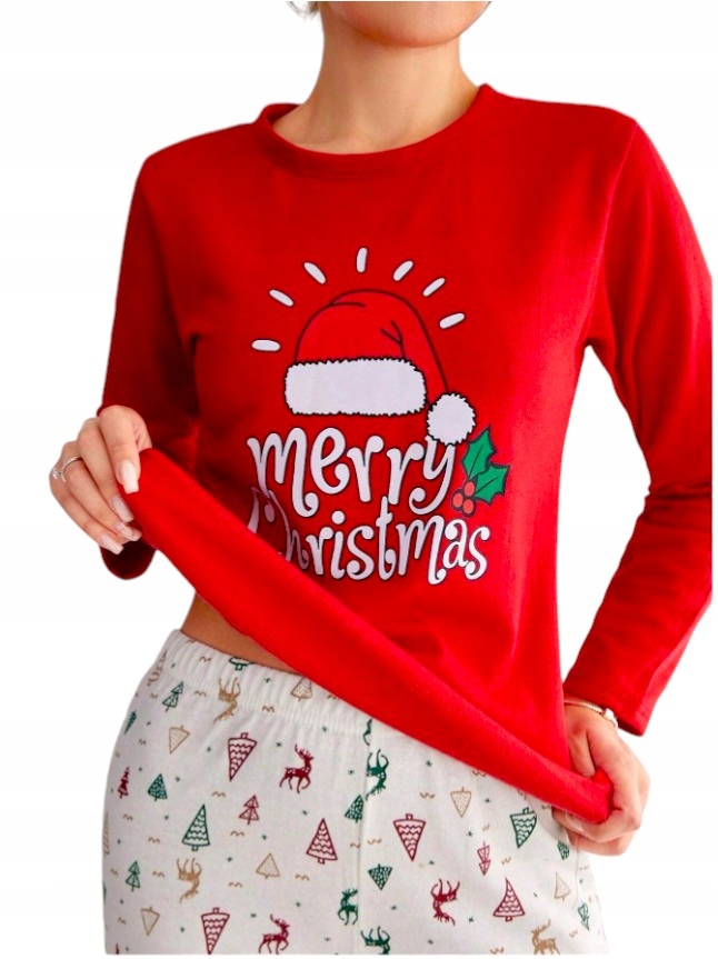 OCIEPLANA PIŻAMA CZAPKA MIKOŁAJA RENIFER CHOINKA ŚWIĘTA CZERWONA MODNA M