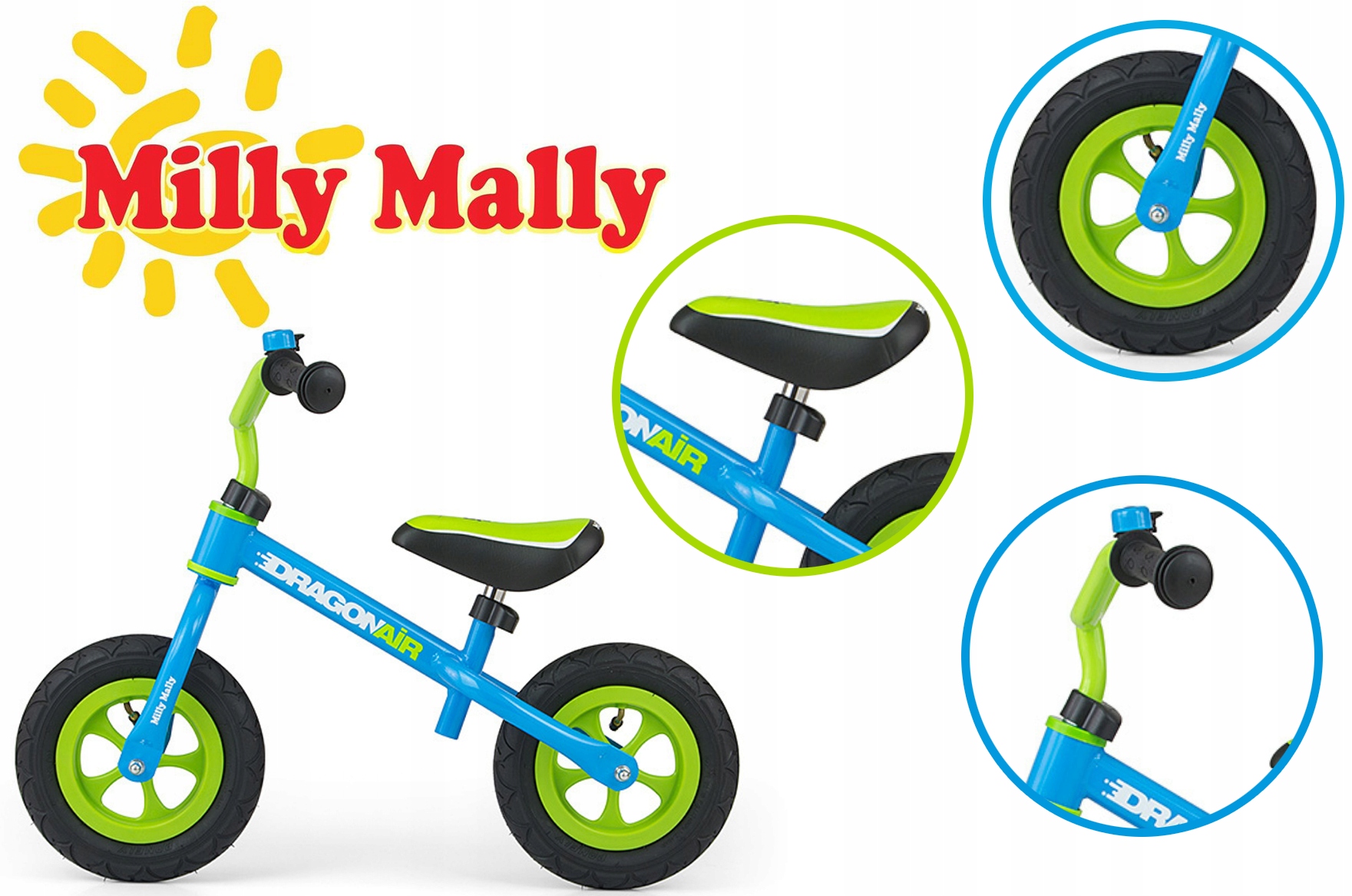 Rowerek Regulowany Biegowy Dragon Air Milly Mally Rama Stalowa