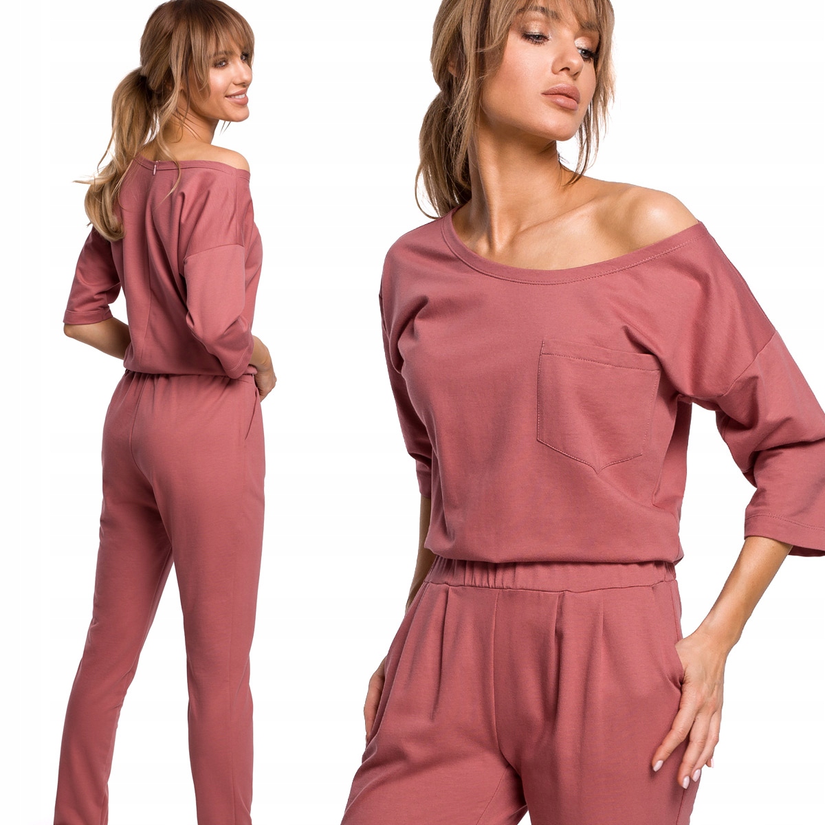 DAMSKI KOMBINEZON KOBIECY CASUALOWY WYGODNY PIĘKNY DŁUGI RĘKAW RÓŻ 40 L