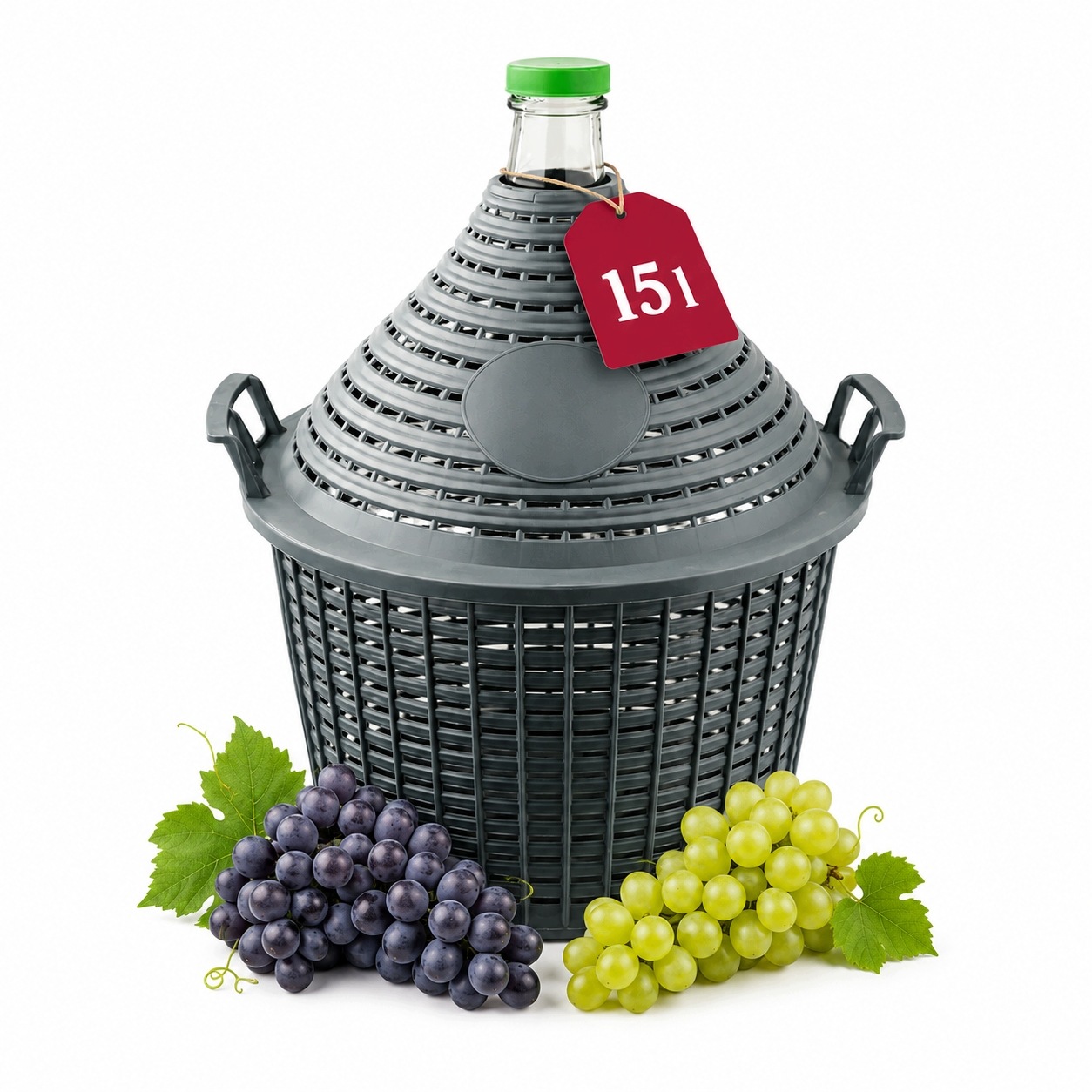 Balón na víno 15 l v košíku s housenkou na víno pro dámu, skleněné silné sklo na víno
