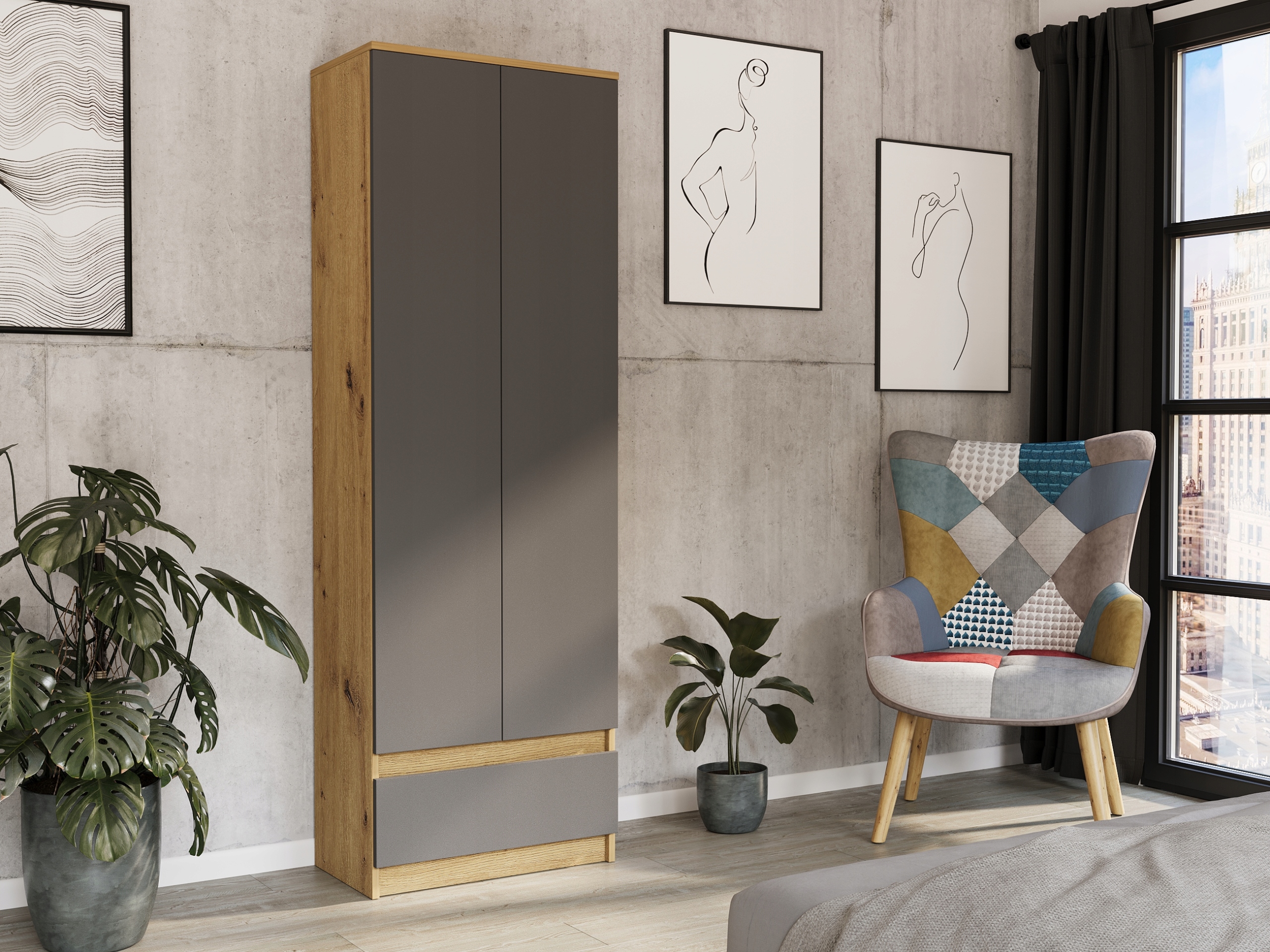 Szafa regał biurowy książki 60cm B-4 ARTISAN MIX ANTRACYT