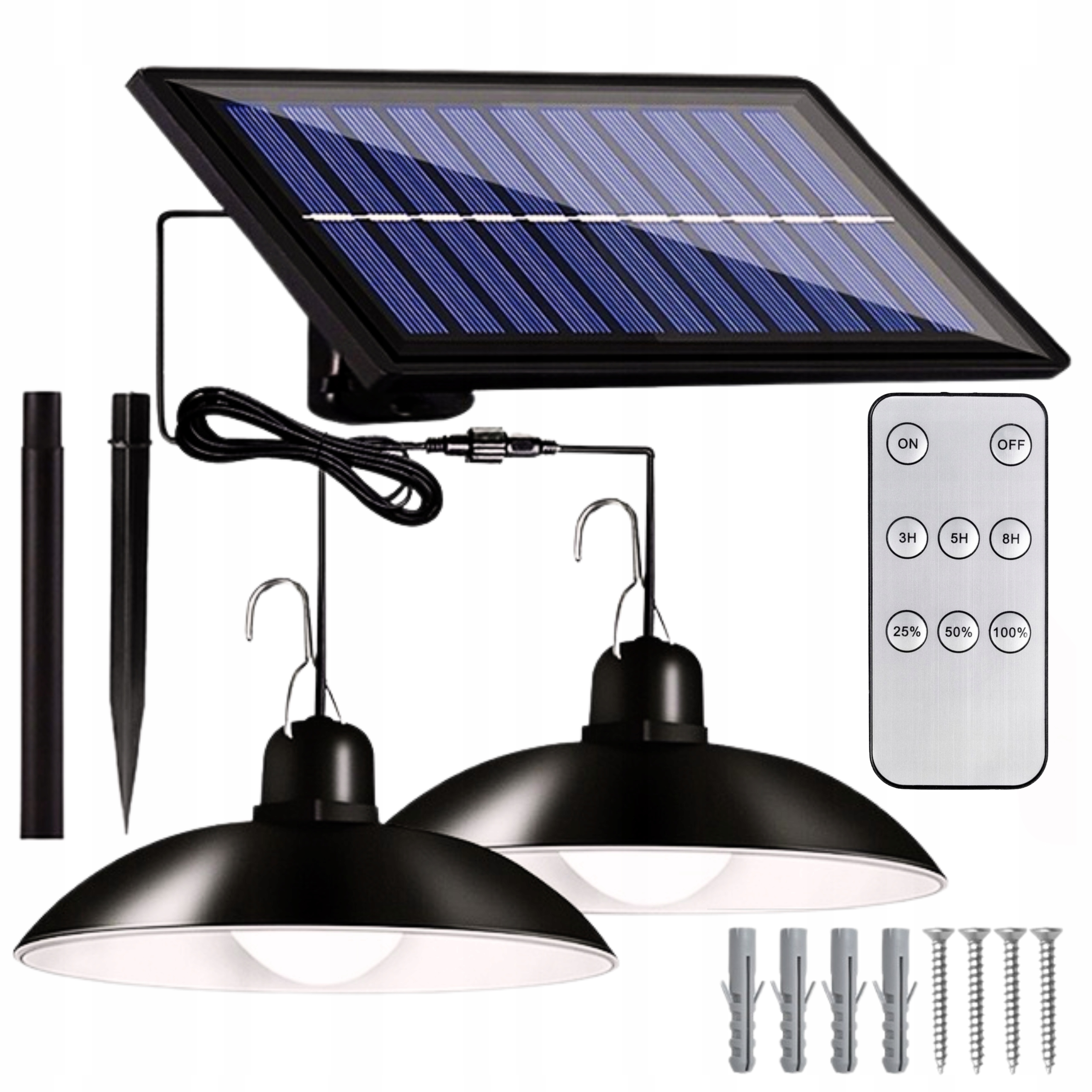 Solární Lampa Závěsná Stropní Lampa S Dvojitým Led Lustrem 2V1, Senzor Stmívání