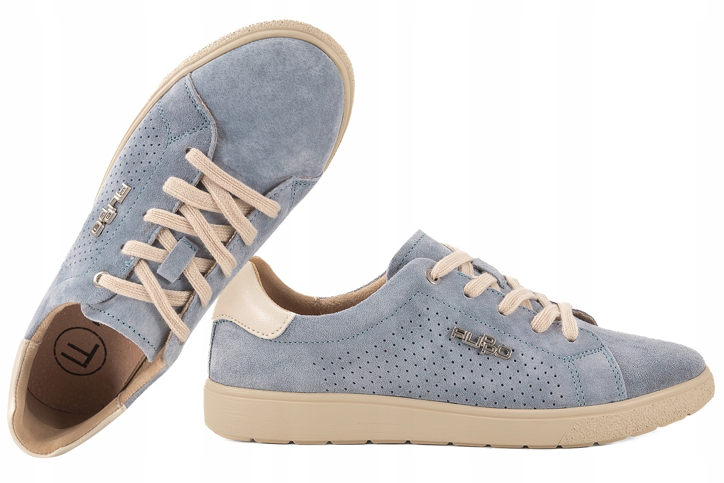 Filippo DP6738 Ażurowe Półbuty Sneakersy Skórzane Zamszowe Niebieski 38