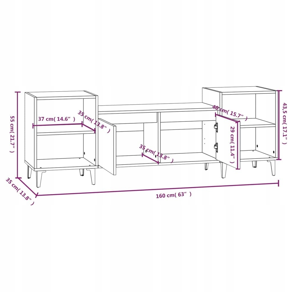 SZAFKA POD TELEWIZOR BRĄZOWY DĄB 160X35X55CM Typ brak informacji