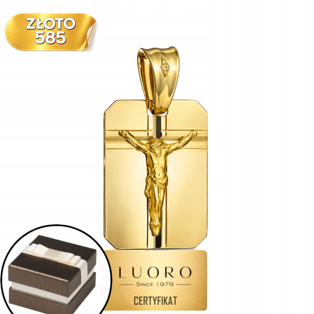 Zlatý Medailon 585 14K Ukřižovaný Ježíš S Drážkovaným Křížem 2,5 CM