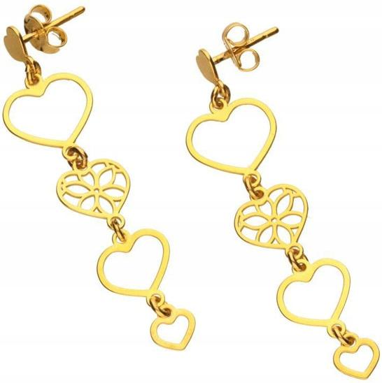 Stříbrné pozlacené náušnice 925 s prolamovaným vzorem – čtyři srdíčka, puzetky