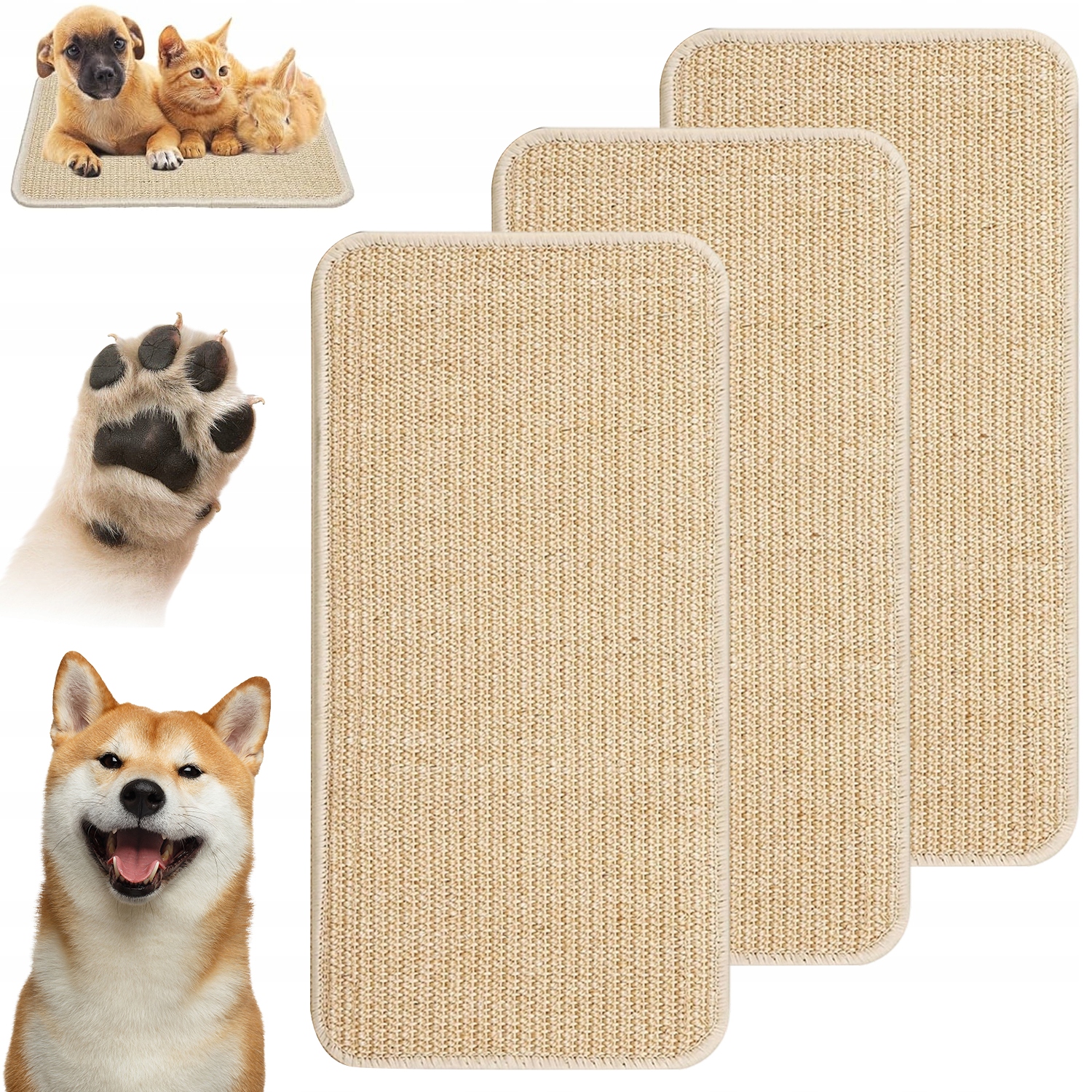 Levně Sada 3 Sisalových Škrabacích Podložek Pro Kočky 50 X 25 CM Ochrana Pohovky