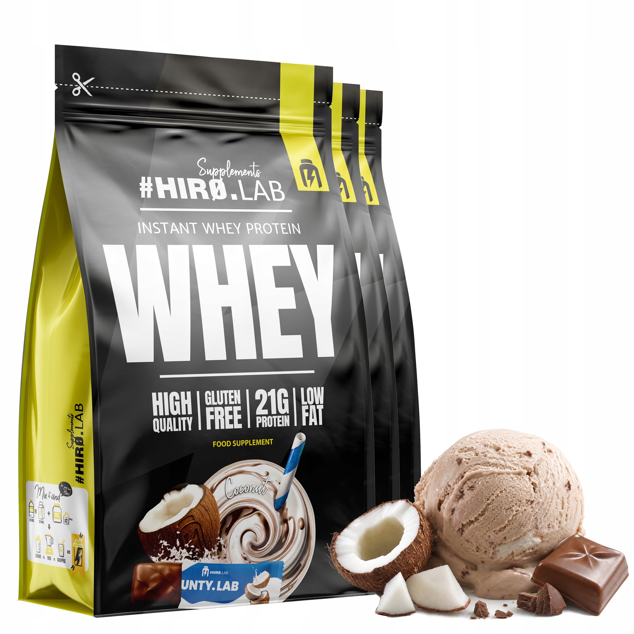 3x Syrovátkový protein Wpc Instant 750g Doplněk Stravy Čokoláda Karamel HiroLab