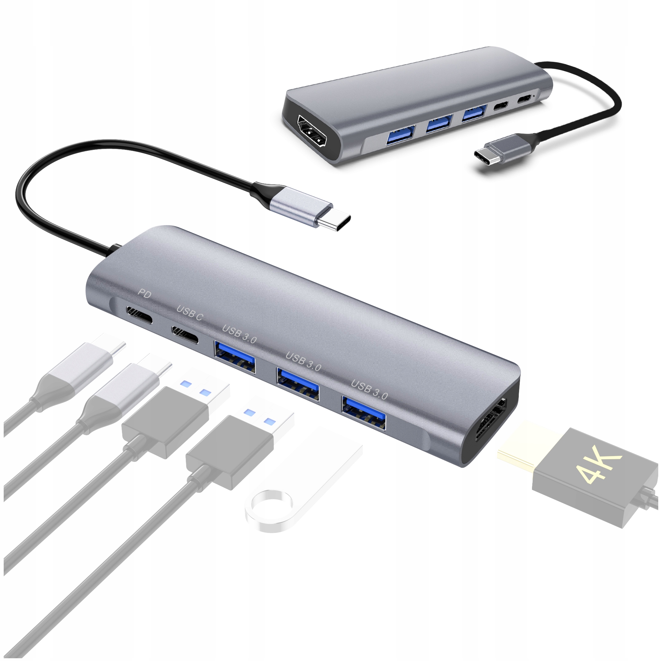 

Adapter Hub 6W1 Usb-c Pd 100W 3x Usb 3.0 Hdmi 4K
