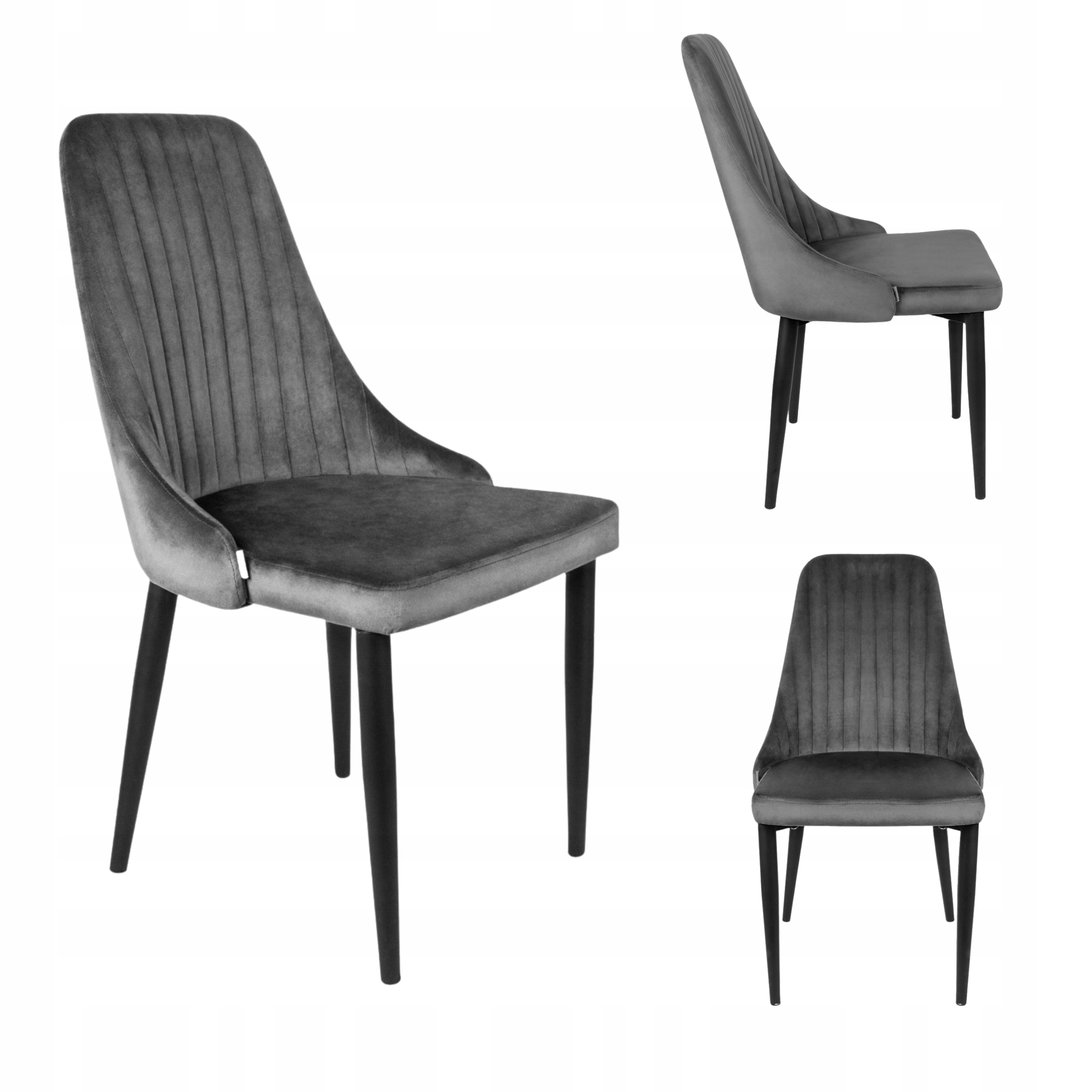 Krzesło Louis welurowe szare welurowe do jadalni salonu metalowy stelaż