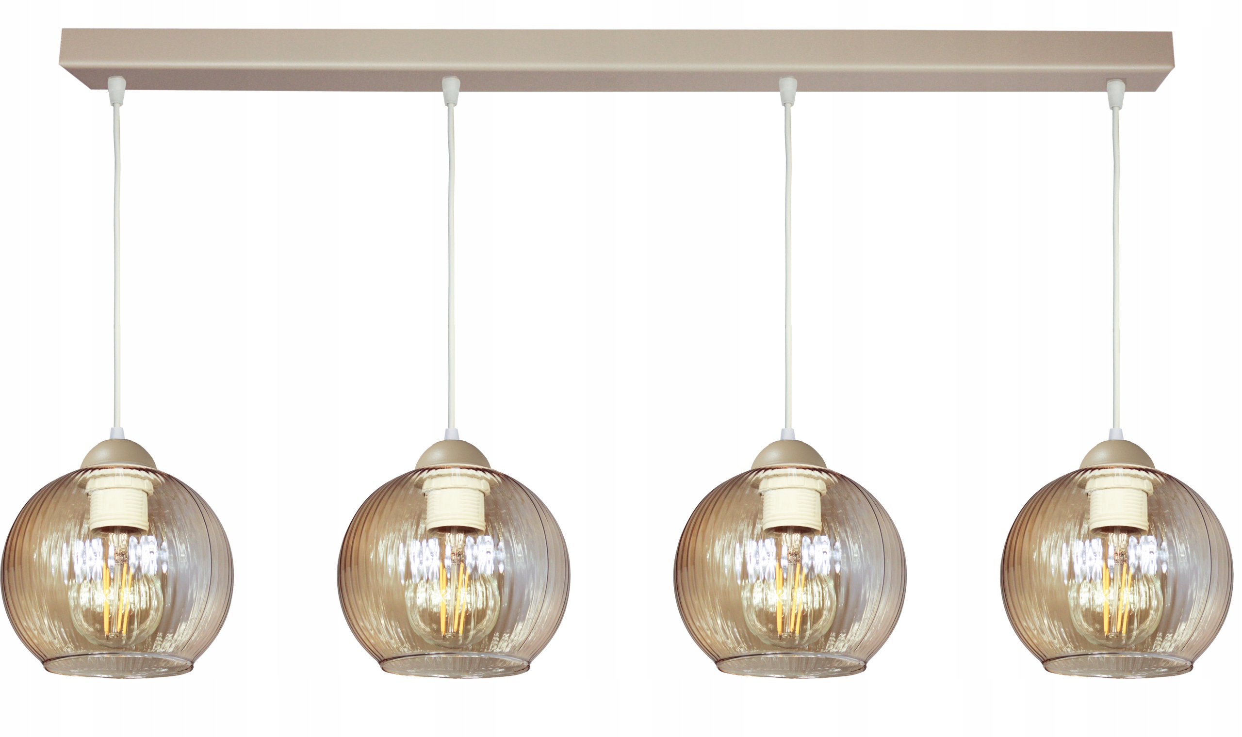 Velká závěsná stropní lampa lustr Glass s rýhovaným stínítkem, béžová loftová lampa