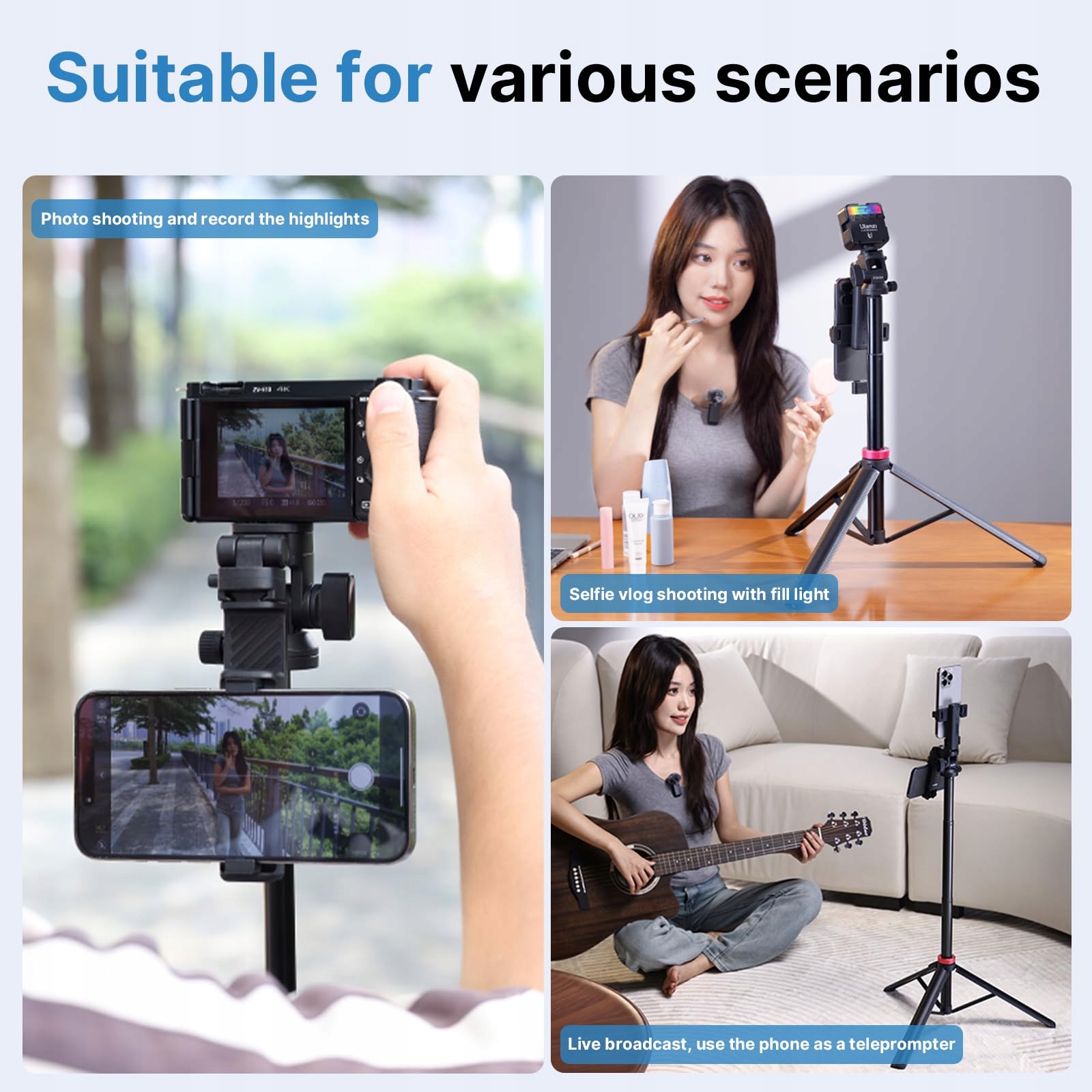 ULANZI MT-78 Statyw Kamera Selfie-Stick Bluetooth Telefon DSLR iPhone — miniatura 4