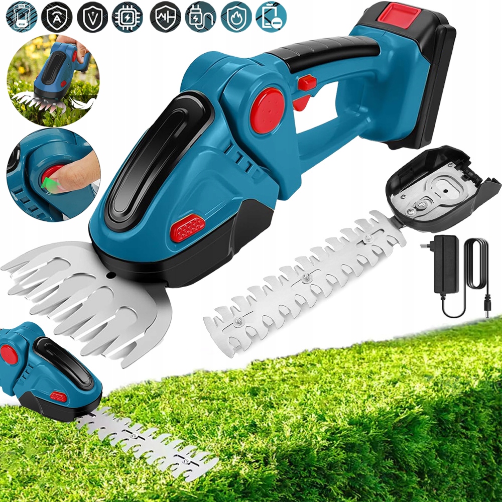 Nożyce Akumulatorowe Do Żywopłotu Trawy Sekator Gałęzi Zestaw 2W1 390W 24V