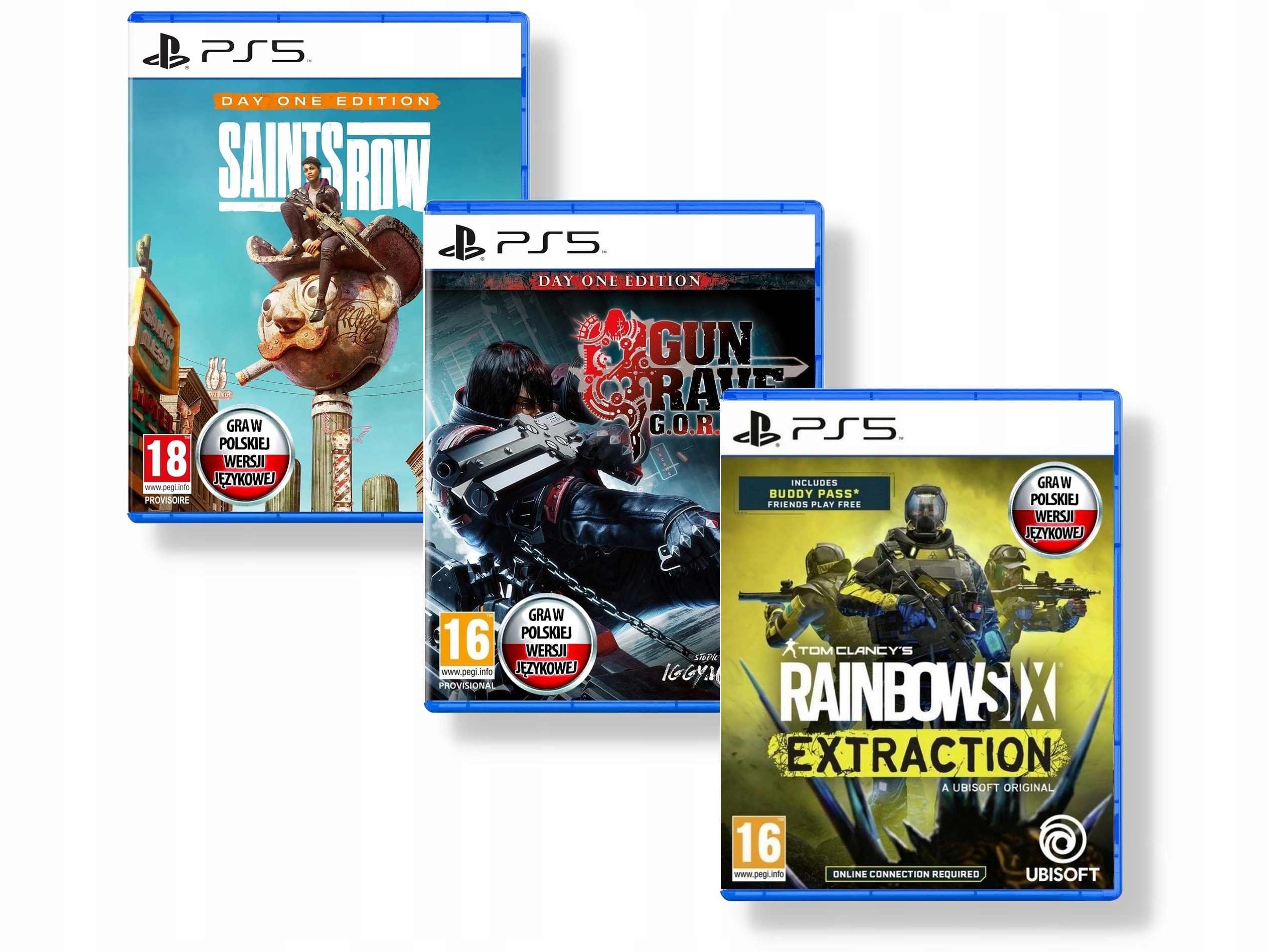 3 Gry: Saints Row Gungrave Rainbow Six Extraction Pl PS5 Płyty