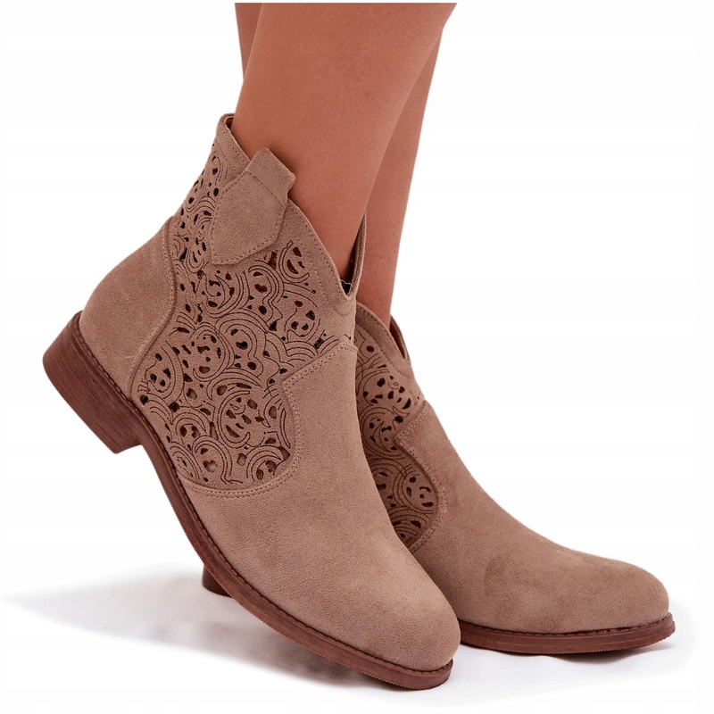 Dámské Kotníkové Boty Ažurové Plochý Podpatek Zip S.barski HY61-8026 Béžové 36