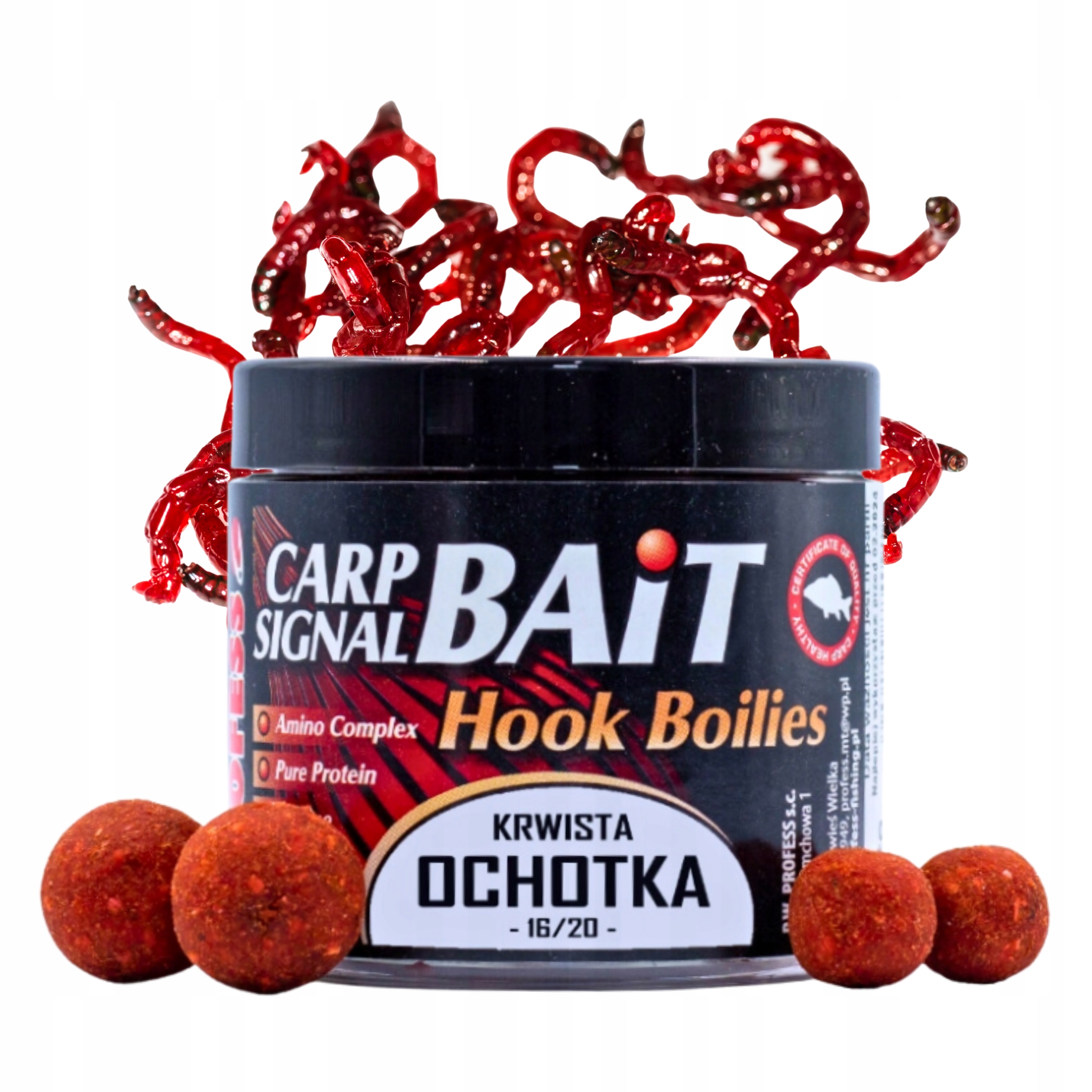 Kulki proteinowe haczykowe przynęta Profess 16mm 20mm Krwista Ochotka 200ml