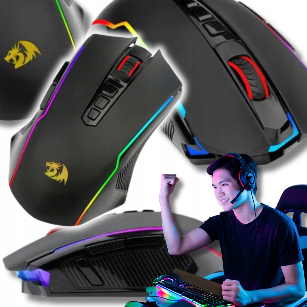 Přesná optická bezpřevodová Herní Myš 10000dpi Redragon Rgb