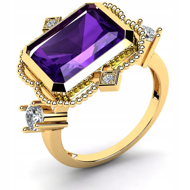 

Pierścionek Złoty Z Dużą Fioletową Cyrkonią