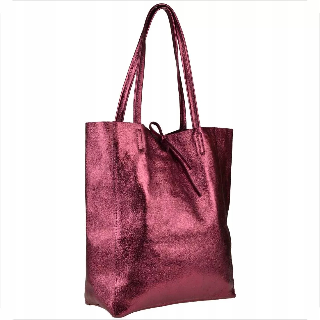 Kožená kabelka lehká shopper bordová metalická