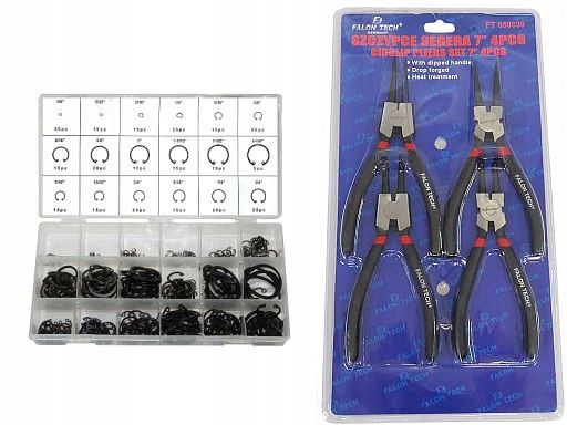 SZCZYPCE 7 " 180 mm PROSTE I WYGIĘTE + PIERŚCIENIE SEGERA WEWNĘTRZNE ZESTAW