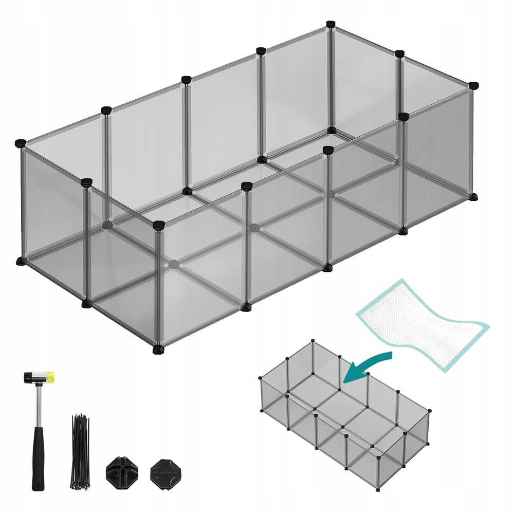Levně Výběh s Podlahovými Deskami pro zvířata 46x73x143 klec kotec Šedá