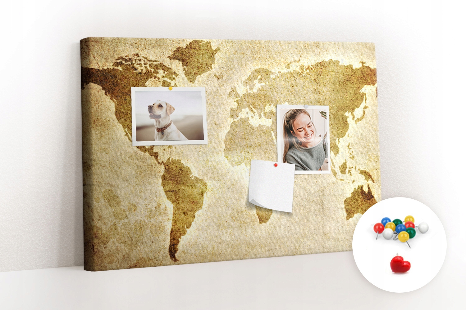 Korkový obraz na vzpomínky a fotografie Stará mapa světa 60x40 cm Připínáčky