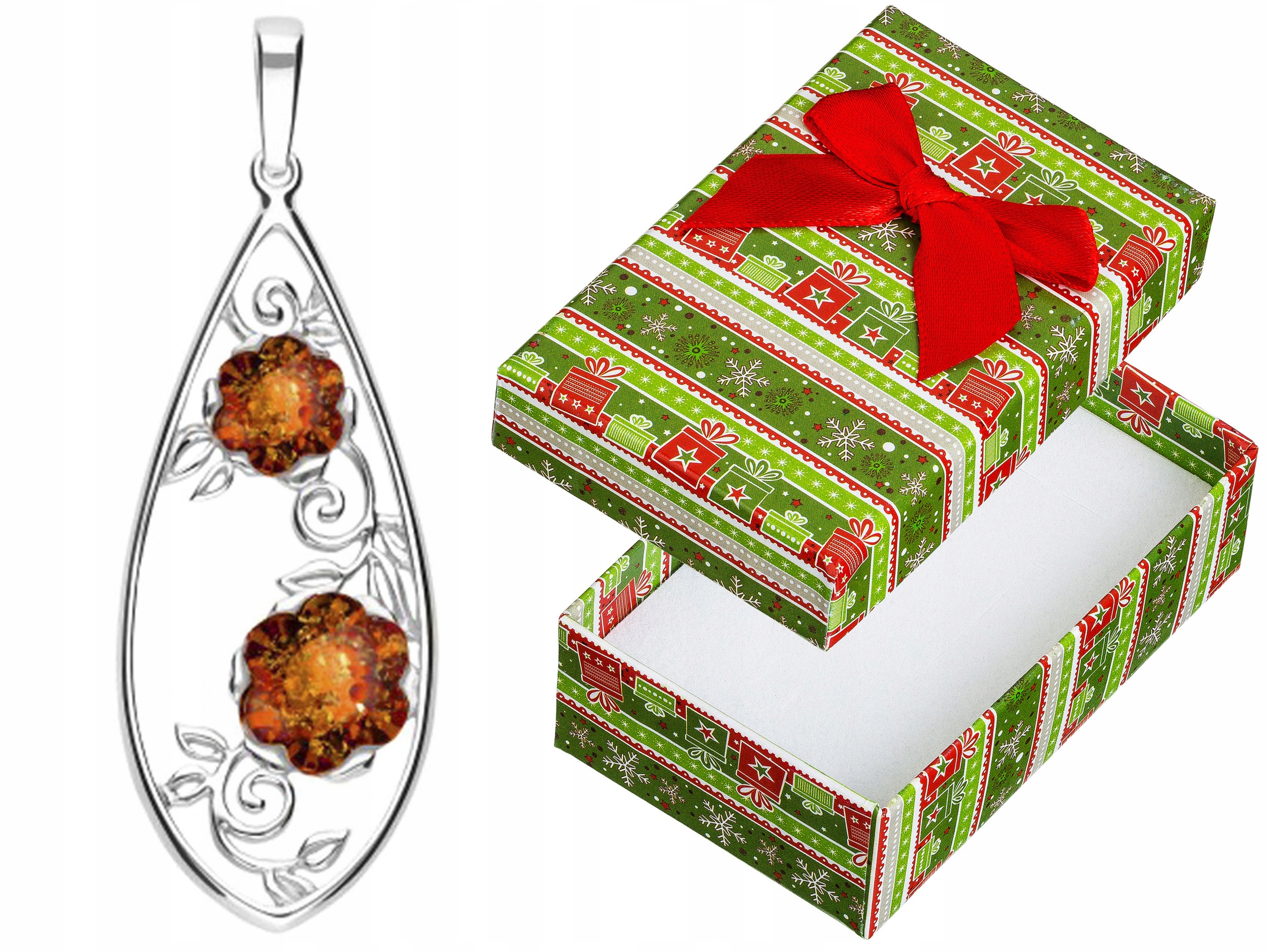 Stříbrný přívěsek Lžička s jantarem Ažurový Dámský Přívěsek Květiny